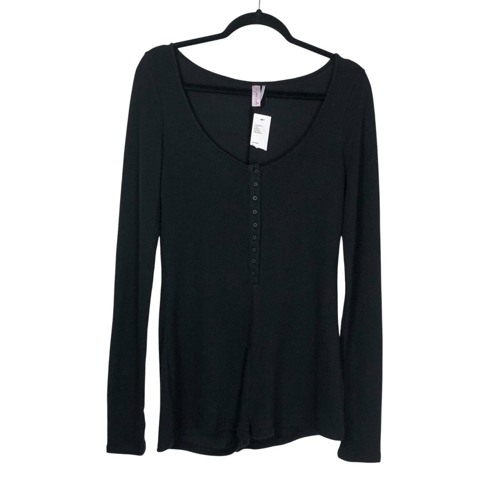 NEW Out from Under Womens Lounge Around‎ Knit Henley Romper Size L Black Cozy - Picture 3 of 13